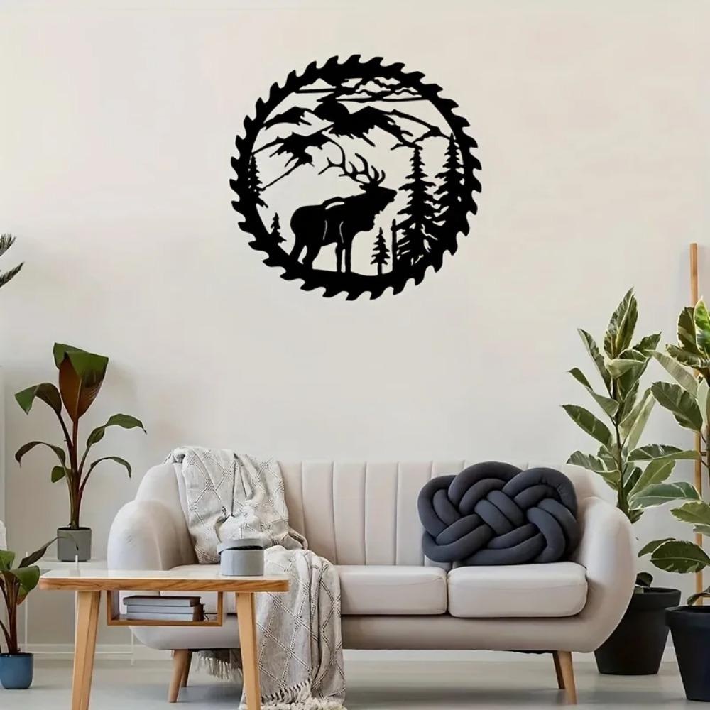 Metal Wall Art - Deer In the Forest with Pine Trees - Hanging Decor for Living Room, Bedroom, Mountain Lodge, Cabin, Woodland