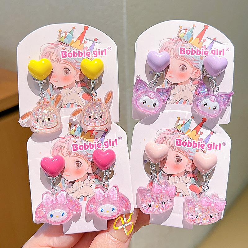 Kuromi Kolczyki Klipsy Bez Przekłuwania Uszu z Kokardką dla Dziewczynek