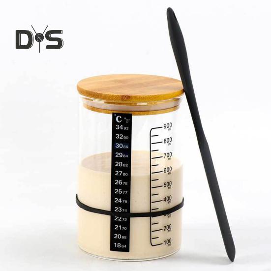 Surdegsburk med startpaket, stor kapacitet, bred öppning, BPA-fri, livsmedelsgodkänd, lätt att rengöra, multifunktionell glasburk, surdegsbehållare