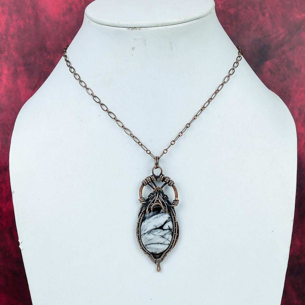 Pinolith Jasper Gemstone Pendant Copper Wire Wrapped Pendant Handmade Jewelry