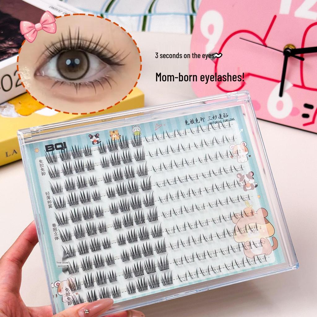 BQI Glue-Free Black Peach Blossom Manga Style Natural Curl False Eyelashes for Women