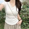 Plain Cotton Short Sleeve T Shirt With Pleated Detail For Casual Wear