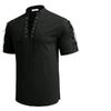 Men's Beach Shirt Short Sleeve Lace Up Hippie T-shirt Cotton Linen Bandage V-neck Pirate Shirts
