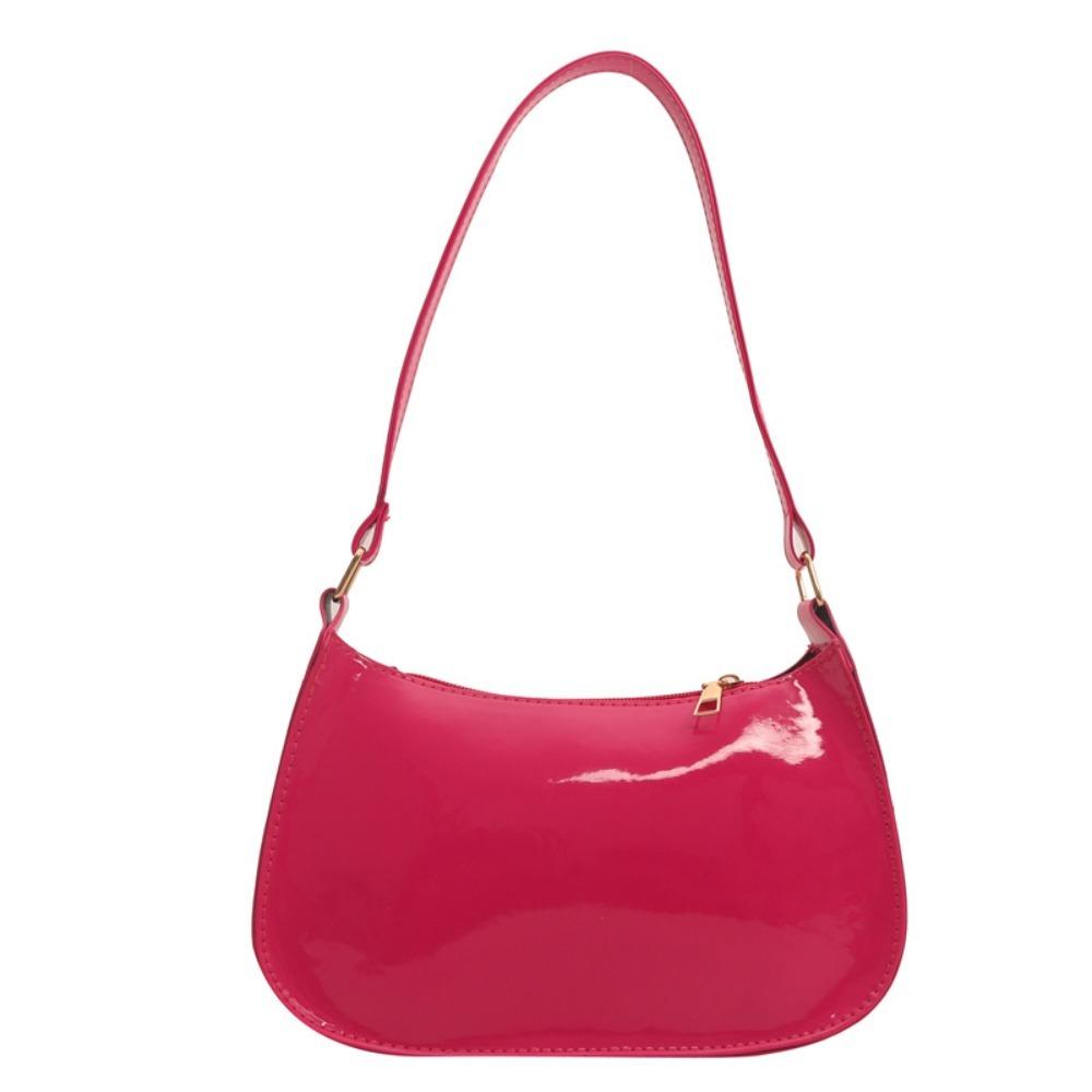 Fashion PU Leather Underarm Bag Small Solid Color Handbag Purse Bright Color Shoulder Bag Women