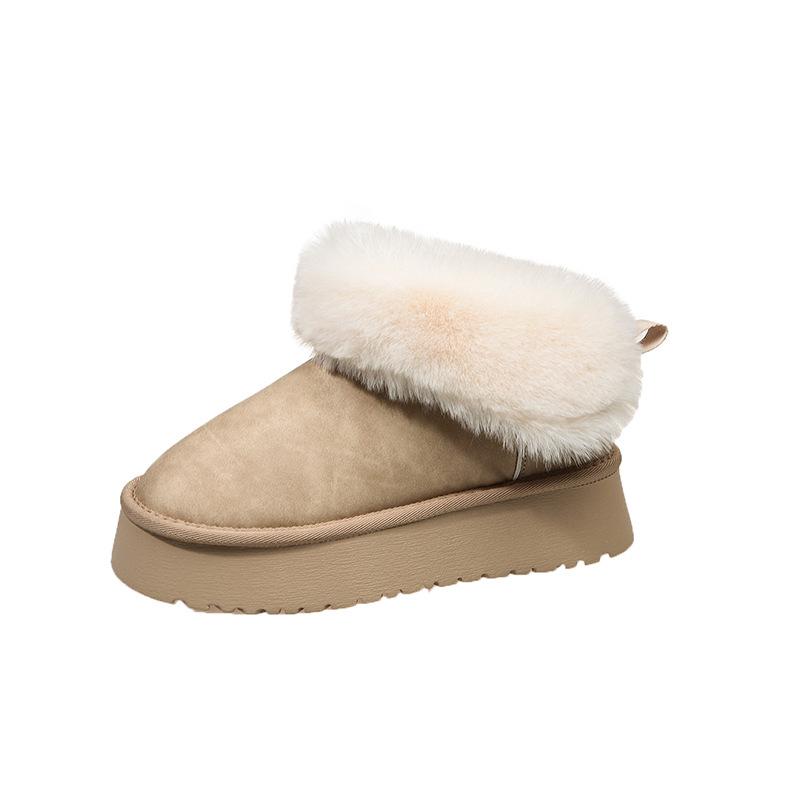 

Thick-soled temperament snow boots women s winter new versatile velvet warm short boots small height-increasing cotton boots 40 хаки