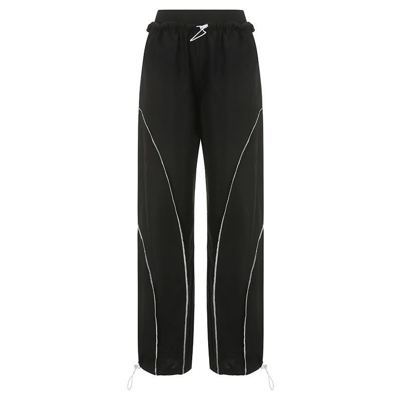 Lose High Waist Tech Baggy Jogginghose Streetwear Jogger Damen Hose mit weitem Bein Casual Basic Punk Hose