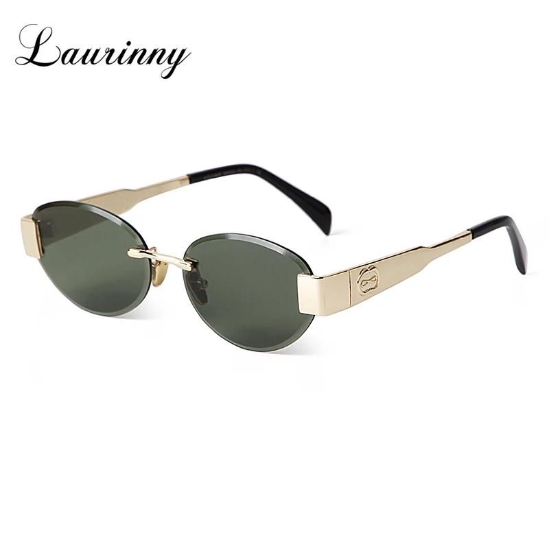 Luxury Metal Frame Women Rimless Oval Sunglasses Design Brown Sun Glasses Men Classic Frameless Round Shades Sun Glasses