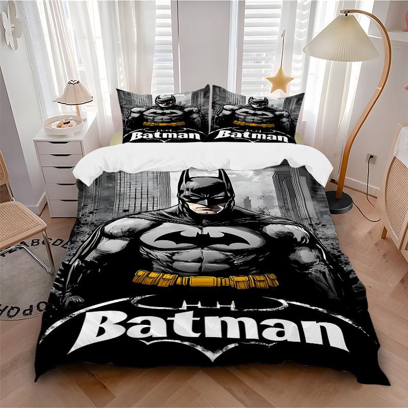 3pcs Batman Hero Bedding Set, Soft Polyester Duvet Cover and Pillowcases Machine Washable Seasons all suitable & Guest Room Decor262