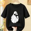 Cotton Kids Halloween T‑Shirt Adorable Ghost Riding Bike Flower Basket Bat Star Holiday Print Short Sleeve O‑Neck Children Tees