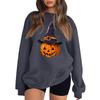 Women's Neck Long Sleeve Casual Loose Fit Sweatshirt Pullover with Color or Small Halloween Print