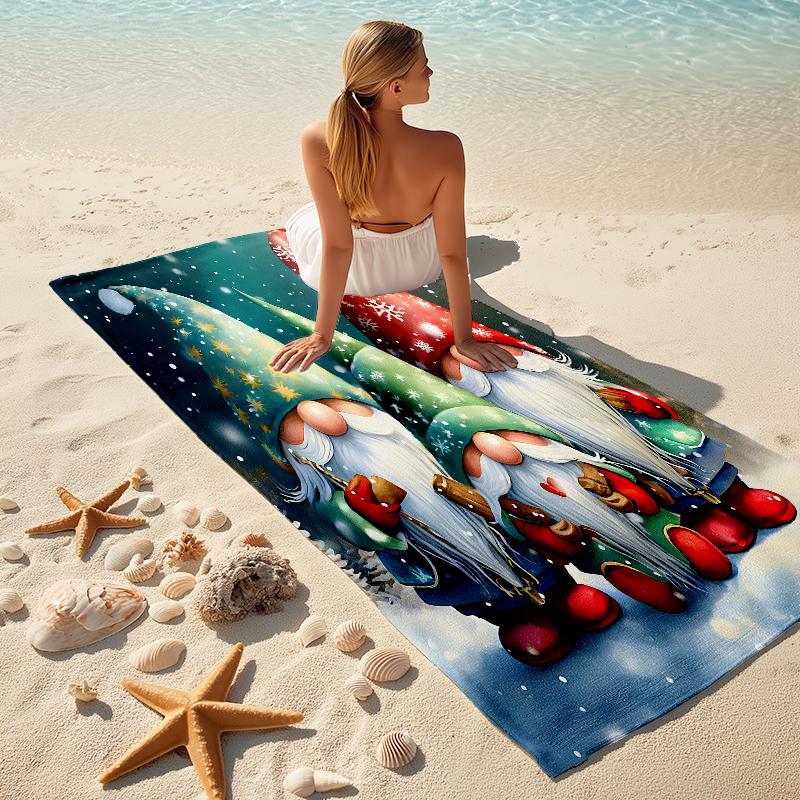 1Pc Christmas Gnome Celebration Beach Towel Microfiber Beach Towel Thin Absorbent For Beach Swimming Yoga Bath Sports
