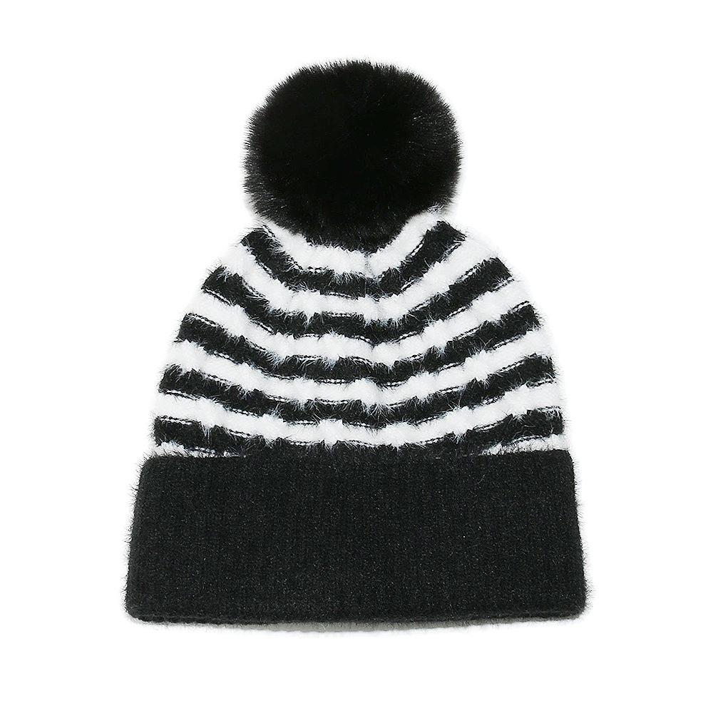 2025 Autumn and Winter Wool Hat Striped Jacquard Retro Knitted Hat Piled and Thickened Imitation Mink Winter Hat Children