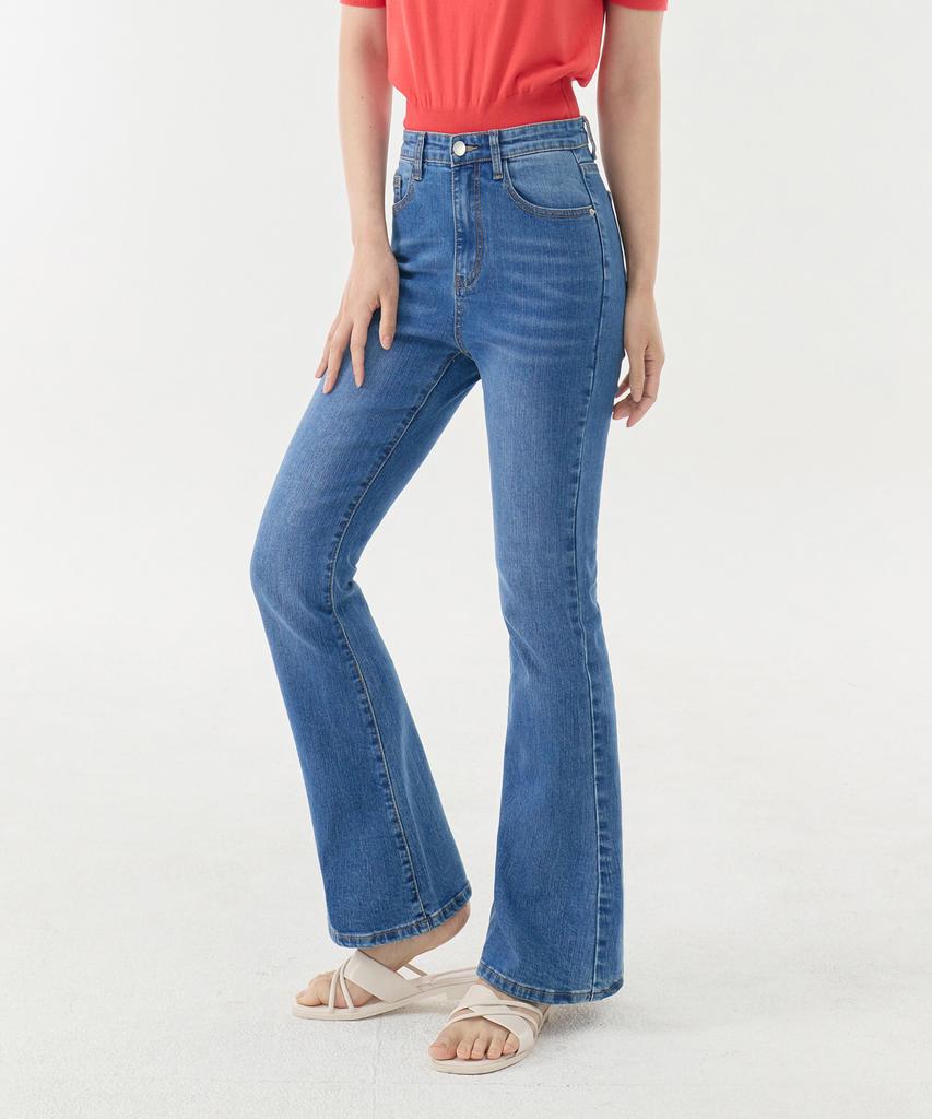 Jinmania Lineup Semi-Long Bootcut Stretch Denim Pants (Medium Blue)