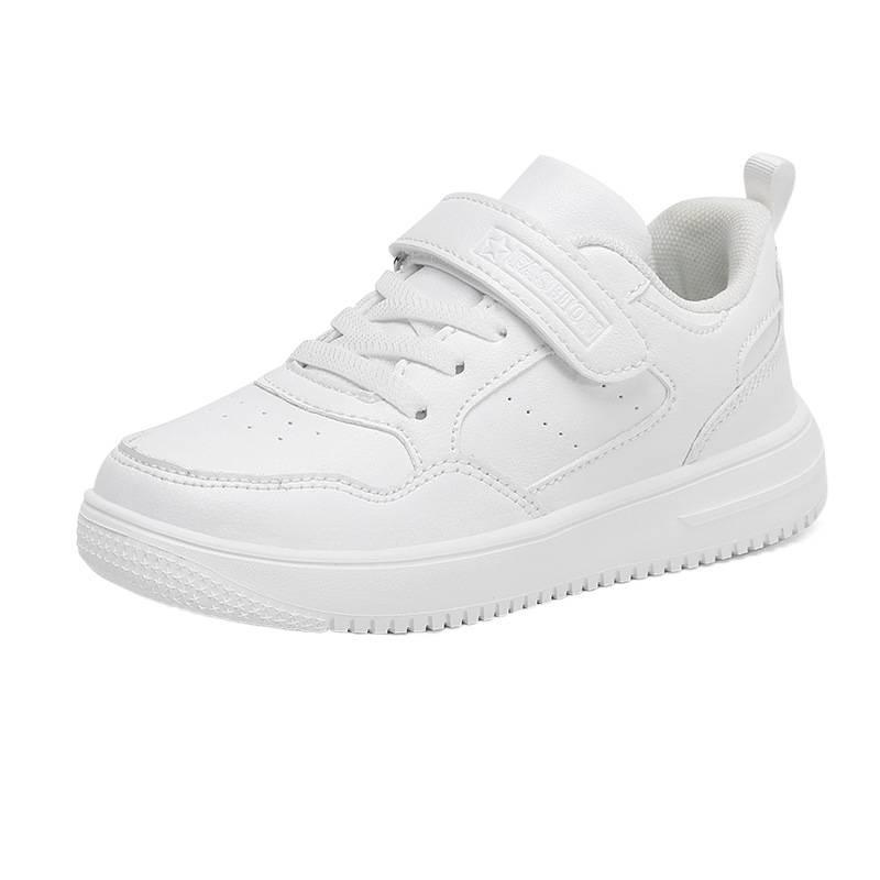 Children's white sneakers Boys' white shoes School white shoes Leather surface waterproof primary school students board shoes Girls' white shoes