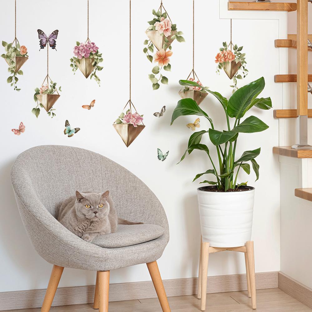 Floral Butterfly Hanging Decor Wall Sticker Self-Adhesive Removable for Bedroom Living Room Home Decor