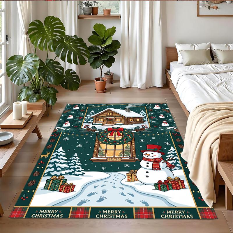 Christmas Printed Square Area Rug Soft Non Slip Floor Carpet For Bedroom Holiday Gift