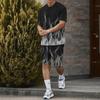 Summer New Men's Short Sleeved Shorts T-shirt Set with 3D Printed Flame Pattern Casual T-shirt Set with Fashionable Sweatshirt