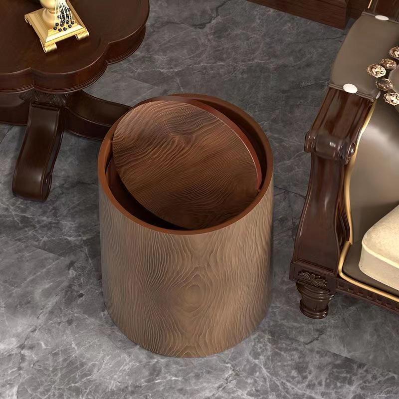 Chinese Style Retro Wood Grain Trash Can – Large Capacity for Home & Office