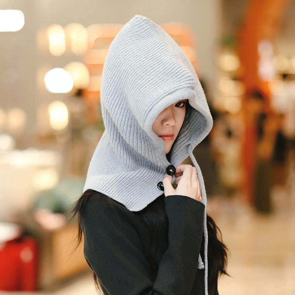 Casual Windproof Knitted Woolen Cap Thickened Keep Warm Beanies Cap Neck Warmer Ear Protection Shawl Hat for Women