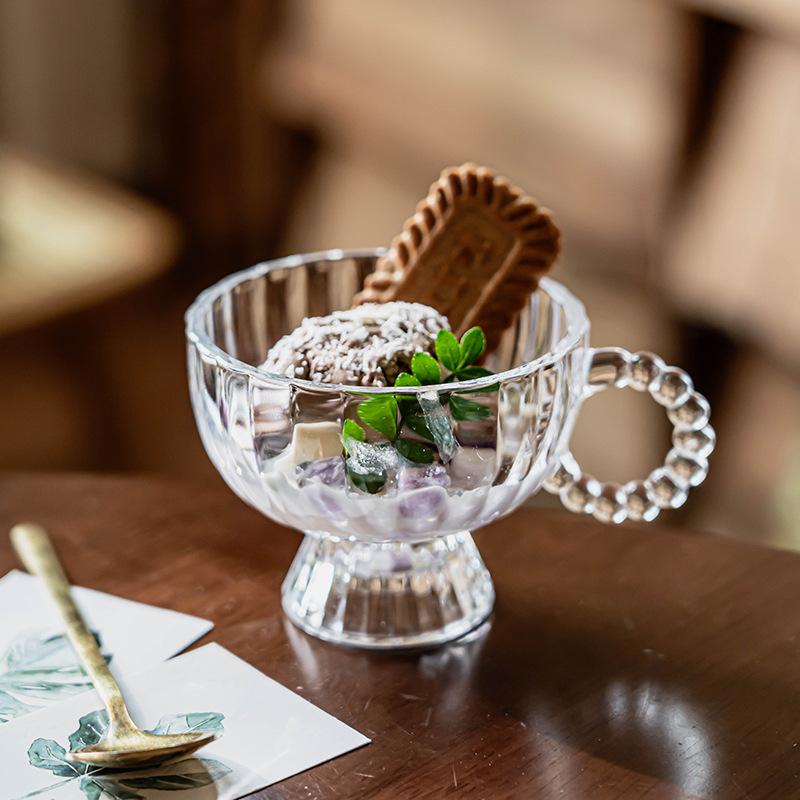 Summer Glass Light Luxury Transparent Cup Household Cold Drink Cup Coffee Cup Ins Ice Cream Cup Premium Water Cup