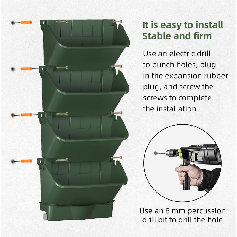 4 Pcs Vertical Stackable Wall Hanging Plastic Flower Pot Set with Water Tray for Home & Garden Use Durable Easy to Assemble