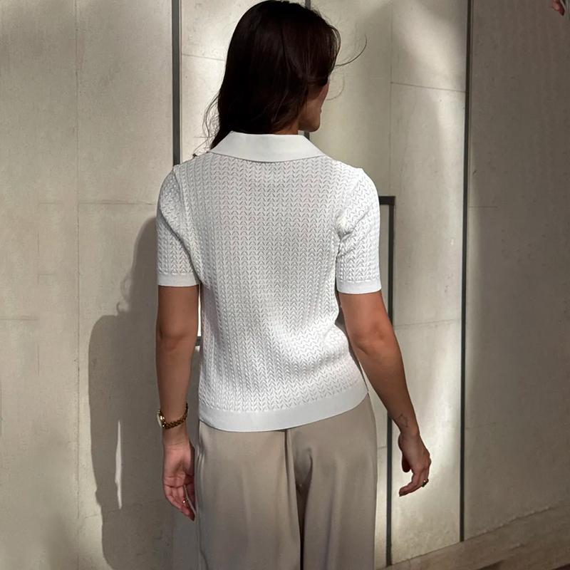 Knitted Sweater T shirt Women Tops 2026 Summer New Short Sleeve Polo Sweater Casual Loose Lapel Sweater Fashion Casual T shirt