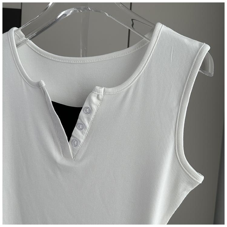 Fake Two-Piece Sleeveless Tank Top Casual Slim Fit Button Decor Summer Top Versatile Breathable Soft Material Flattering Slim Women Top