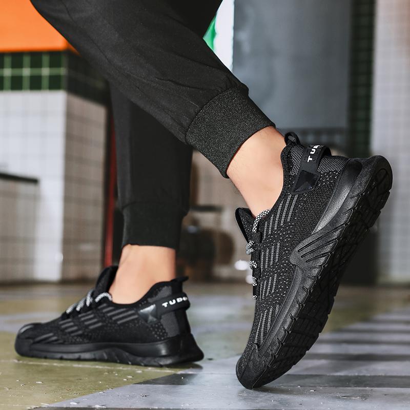 Fashion Men's Sports Shoes - Black Mesh Upper Grey Running Shoes, Barefoot Shoes Thick Bottom Cowboy Boots Modern Minimalist Style 2025