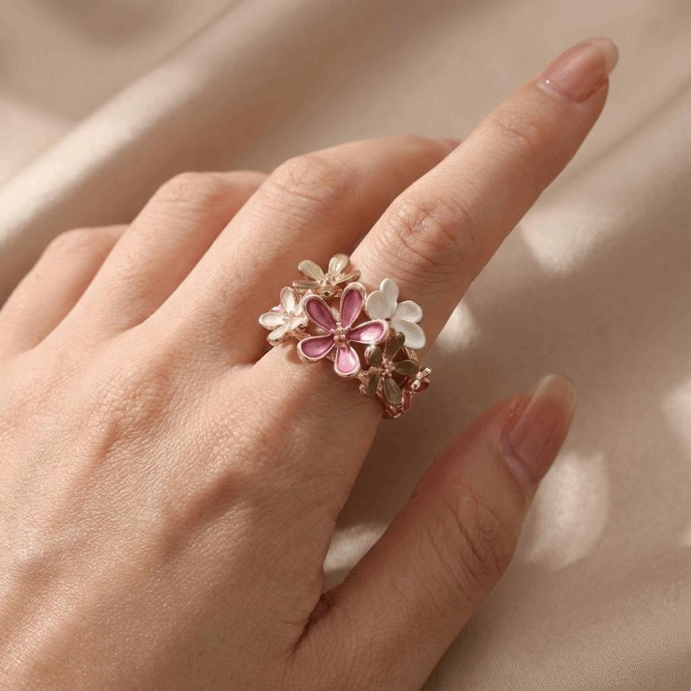 Petal Stretch Ring Painting Oil Opening Ring Creative Flower Ring  Girl