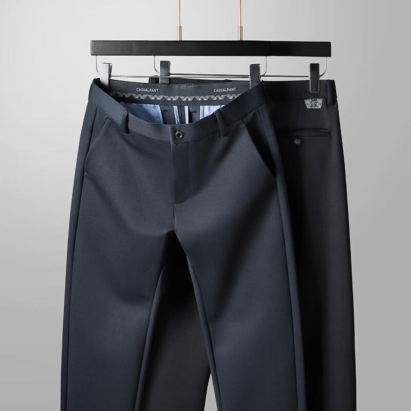 Dibenze Men's Plus Size Loose Fit Stretch Business Casual Straight Leg Trousers