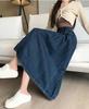 Chic Pleated Jeans Skirts Spring Autumn High Waist Long Washing Ladies Straight Women  Loose Denim Midi Skirts