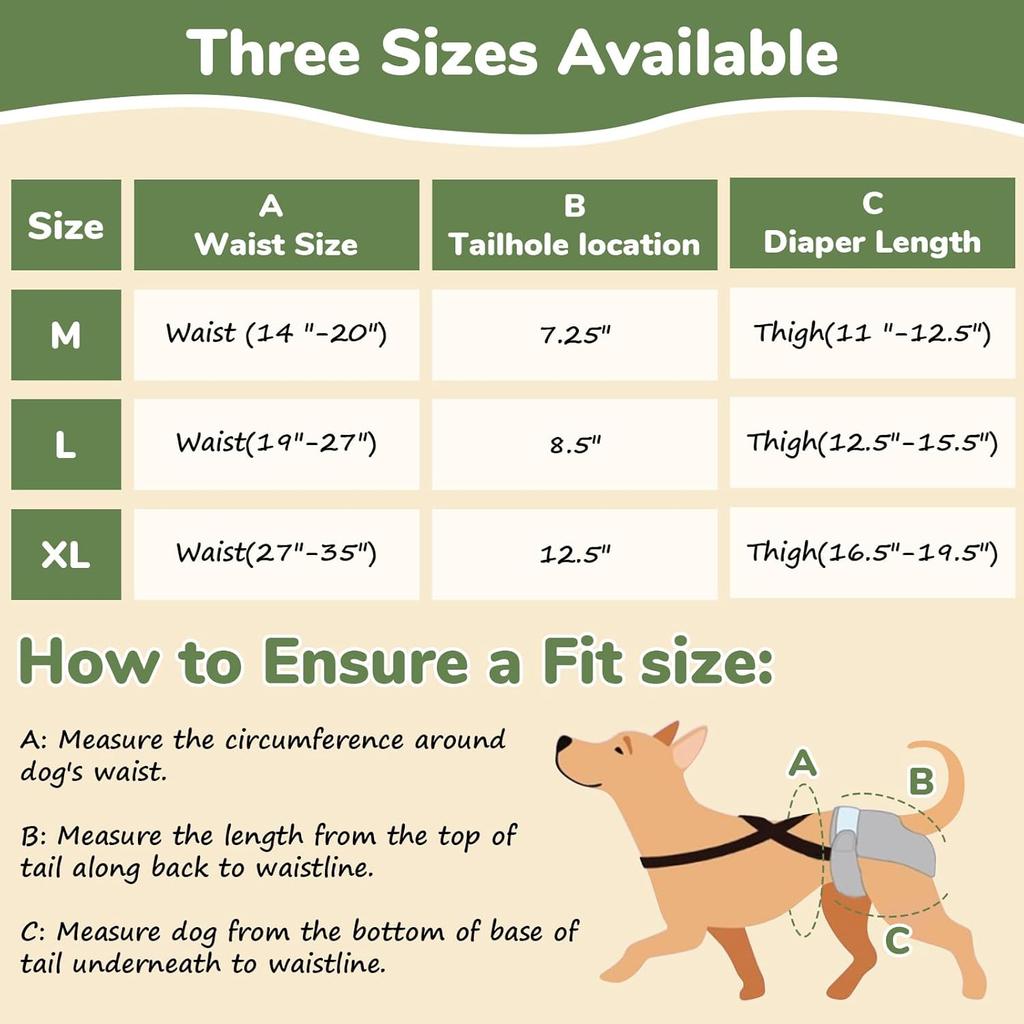 Dog Diapers Female, 3 Pack Puppy Diapers Female, Washable Reble Dog Diapers with Suspender for Peeing for Small Medium Large Female Dog in Heat Cycle