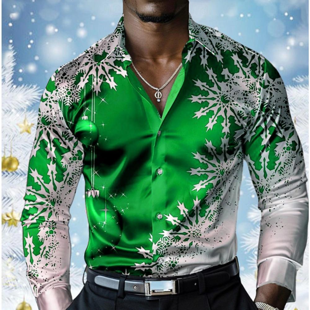 Heren Snowflake Print Lange Mouw Shirts Casual Vest Nieuwe Knopen Vakantie Mode Shirts