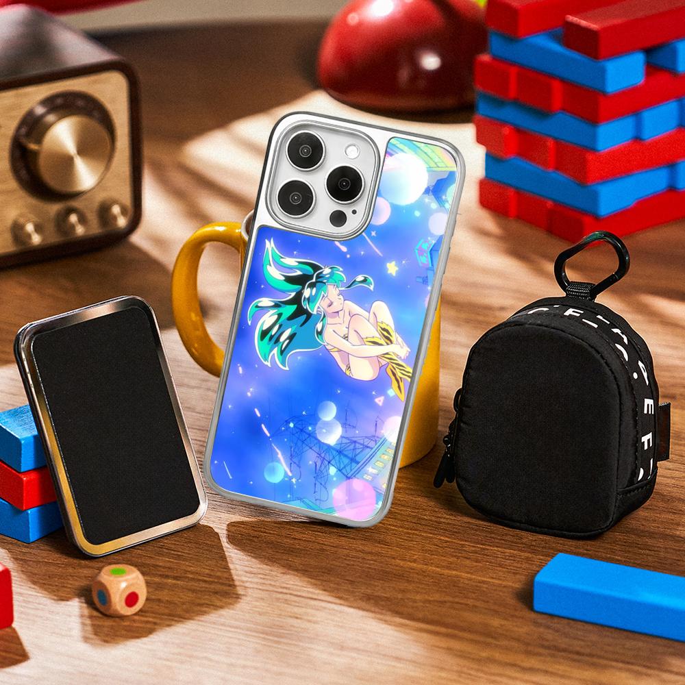 Classic Girl Yatsura LUM Classic Anime Phone Case for iPhone 16 15 14 13 12 11 Pro Max Sheepskin Silver-edged Protective Case