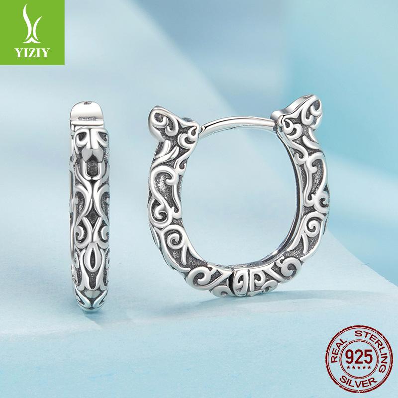 S925 Sterling Silver Lucky Horseshoe Ear Buckle, Personalized Retro Pattern U-Shaped Sterling Silver Lucky Earrings Earrings