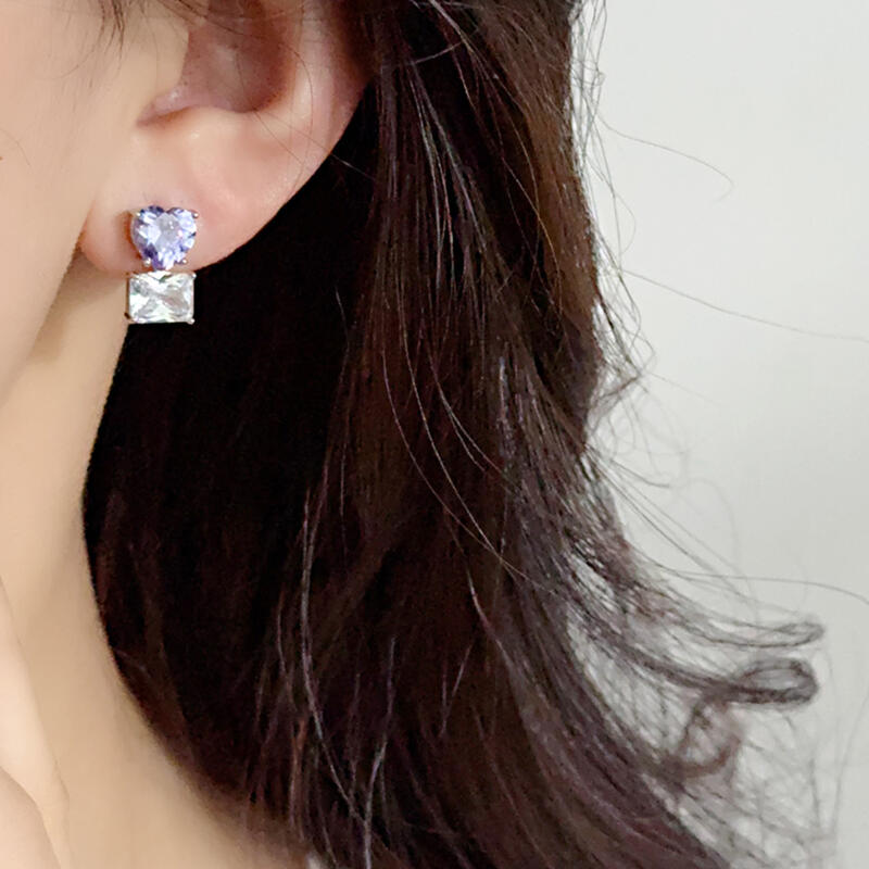 2026 Sparkling Purple Heart-Shaped Zircon Earrings for Women Girls New Popular Compact Stud Earrings Daily Jewelry Accessories