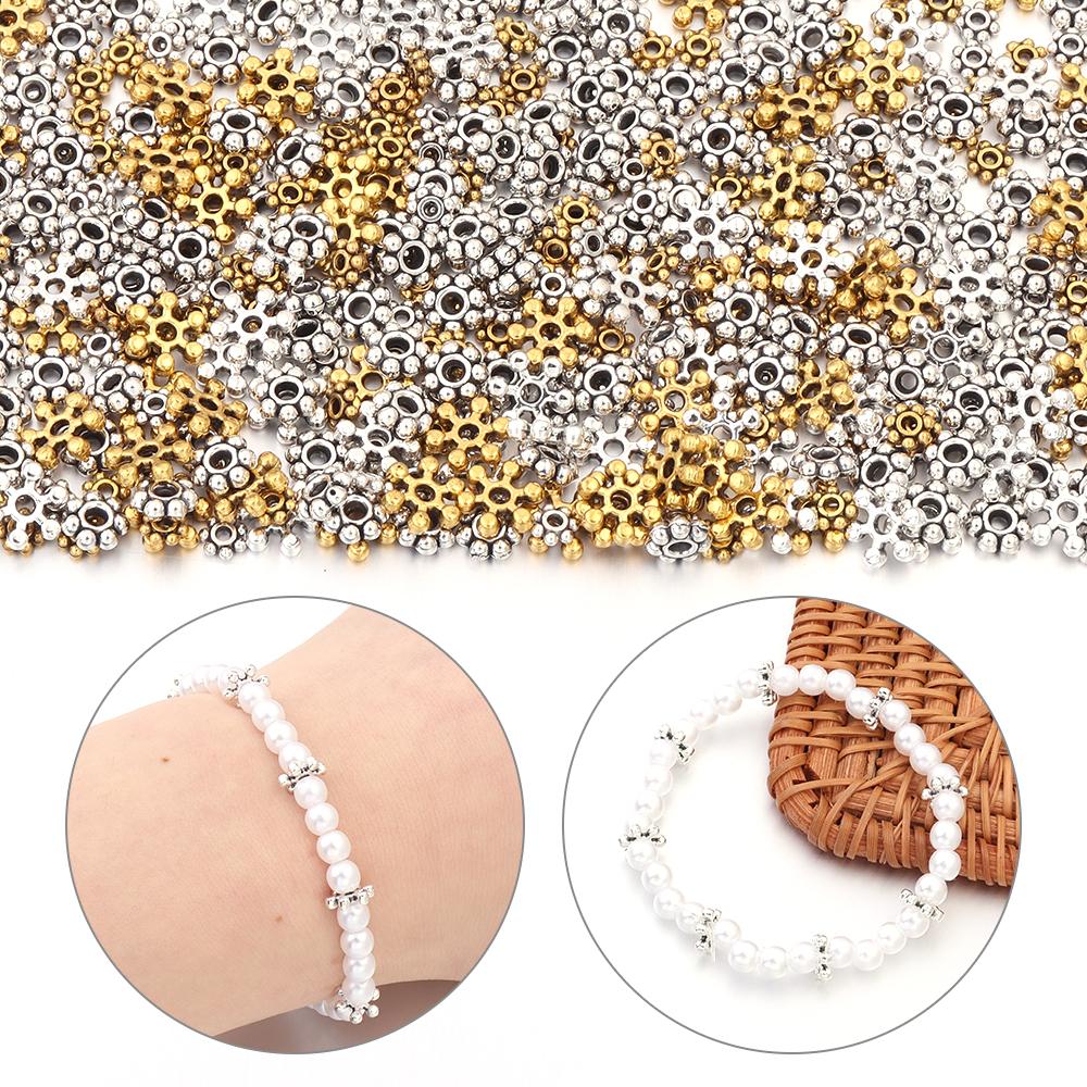 100-200Pcs 4 5 7mm Alloy Flower Spacer Beads For Jewelry Making Snowflake Loose Beads For DIY Bracelet Jewelry Making Supplies
