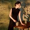 Sleeveless black bronzing cheongsam New Chinese long cheongsam Improved young women's high-end retro evening dress