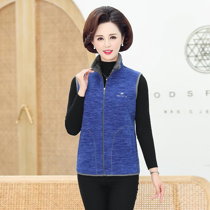 Elderly Women's Autumn Winter Fleece Vest Jacket Warm Loose Zipper Sleeveless Coat Mother Casual Waistcoat