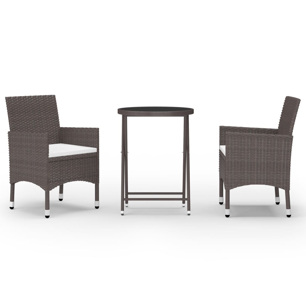 3 Piece Bistro Set Brown Poly Rattan and Tempered Glass
