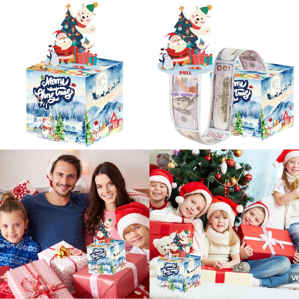 Snowy Christmas Blue Theme Party Gift Box With Paper Construction Events Prop