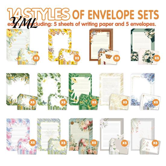 Floral Patterned Envelopes 5Pcs Butterfly Stationery Paper Envelope Set, Vintage Writing with Lined Artistic Message Pages, Letter Kit for Letters,