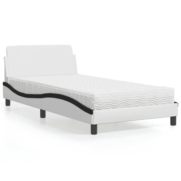 VidaXL Bed with Mattress White and Black 100x200 Cm Faux Leather 3208363