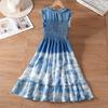 Hand-Dyed French-Style Women's Pleated Cinched Waist Bow Dress