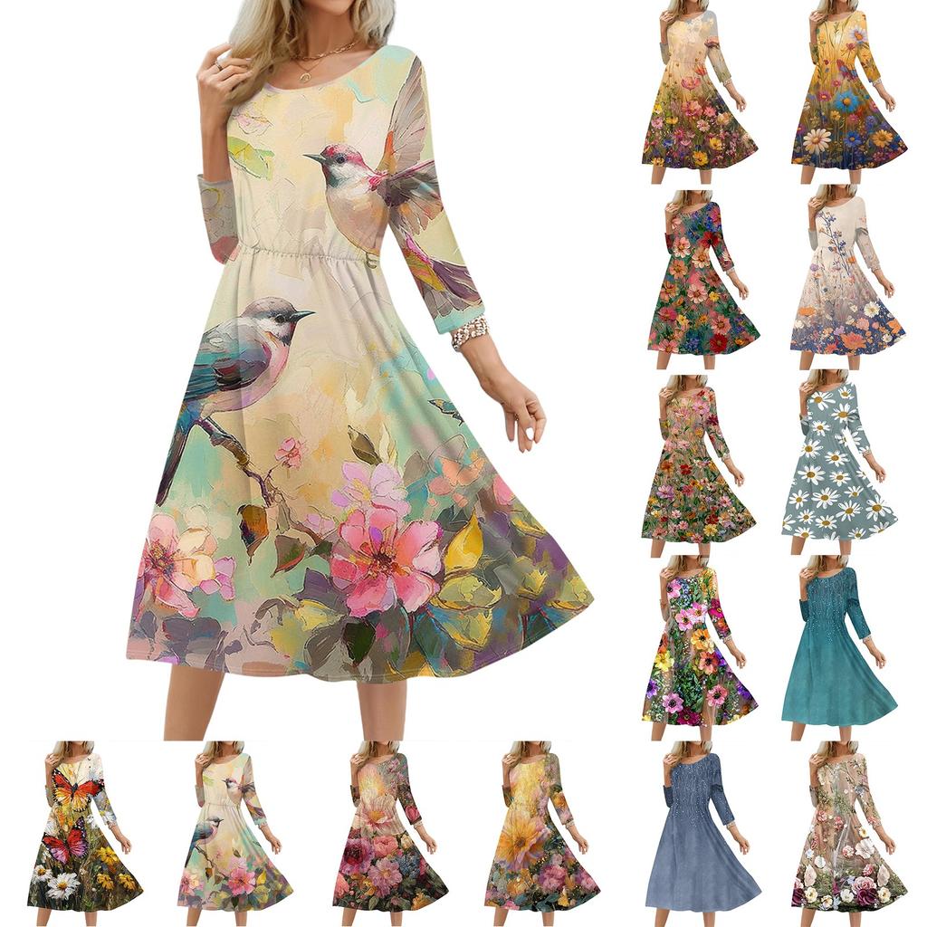 Women's Fashionable Floral Butterfly Loose Dress