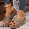 Damen Sandalen mit gekreuzten Riemen, Plateau, offenem Zeh, klobige Sommerschuhe
