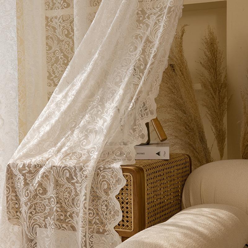 2pc Decorate Your Room With A Four-Season Pastoral White Curtain, Polyester Woven White Floral Graphic Sheer Curtains