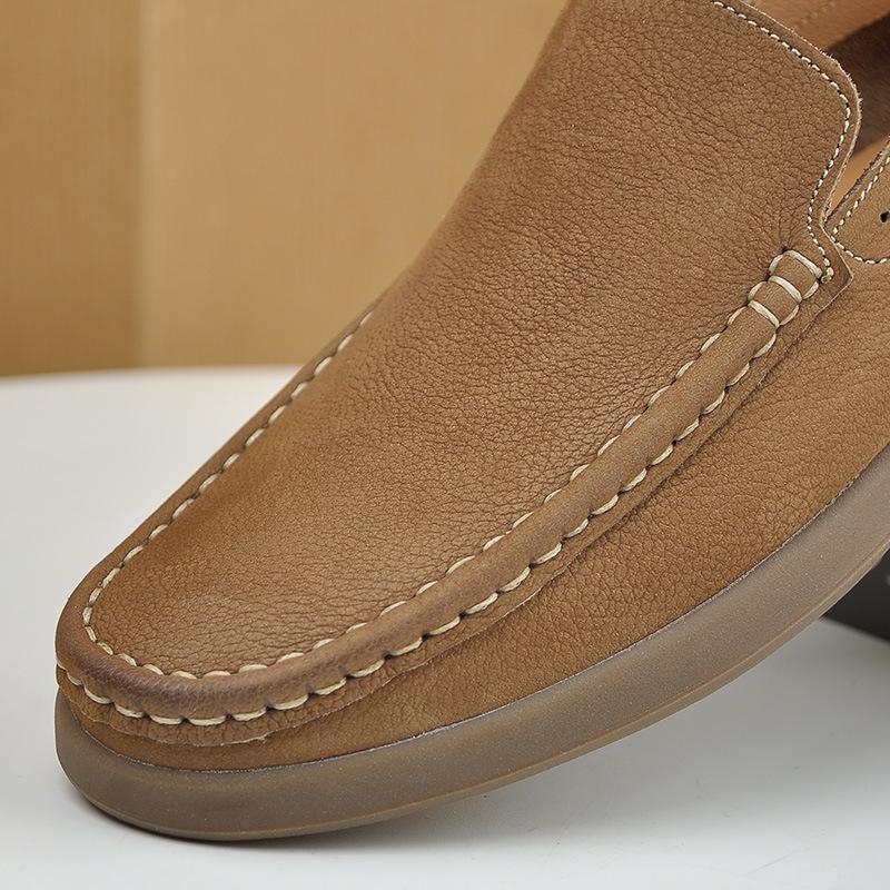 Men's Retro Hand-rubbed Crazy Horse Leather Slip-on Loafers - Casual, Comfortable, Soft & Elastic.