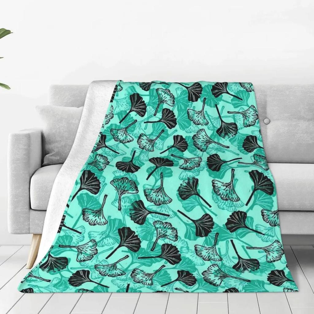 Ginkgo Biloba Flannel Blanket Super Warm Colorful Leaves Print Bedding Throws Winter Travel Office Bedroom Novelty Bedspread