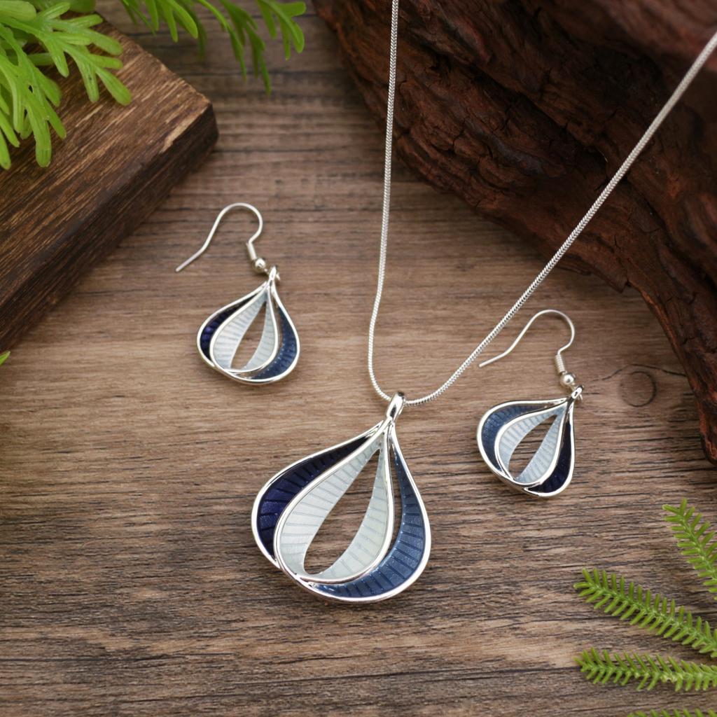 New Enamel Color Hollow Water Drop Flower Earrings Pendant Set, Women's Simple Versatile Necklace